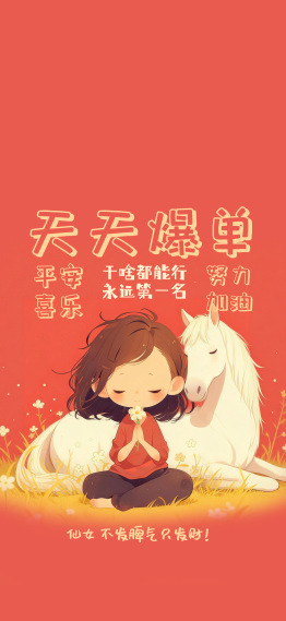 佛系少女马年红色天天爆单好运壁纸